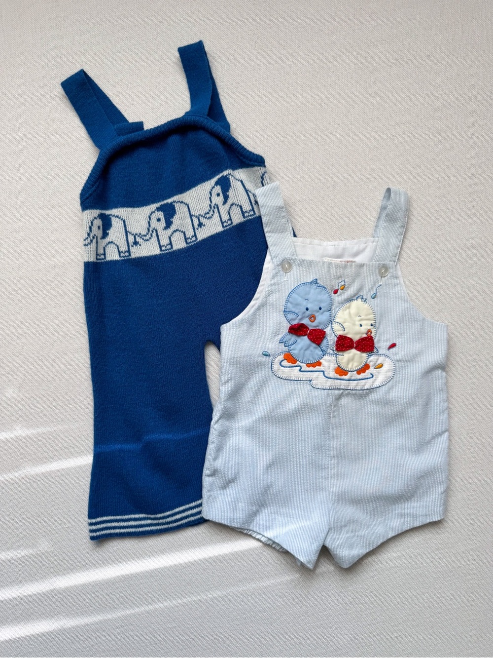 Vintage Baby Bundle Elephant Flare Leg Bird Romper 2 Piece Lot